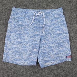 Vineyard Vines Men's XL Swim Trunks Blue Fish Print Elastic Drawstring 9" Inseam